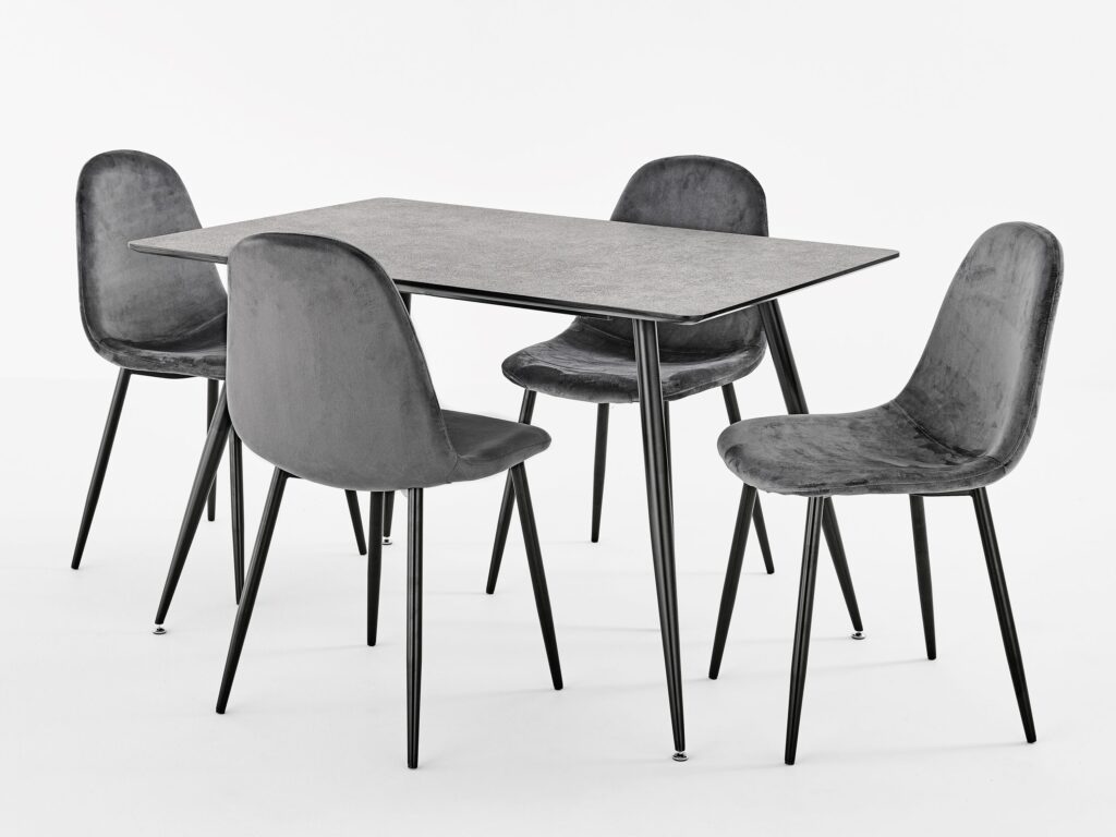 Miami Concrete Fixed Top Table with Barcelona Velvet Chairs
