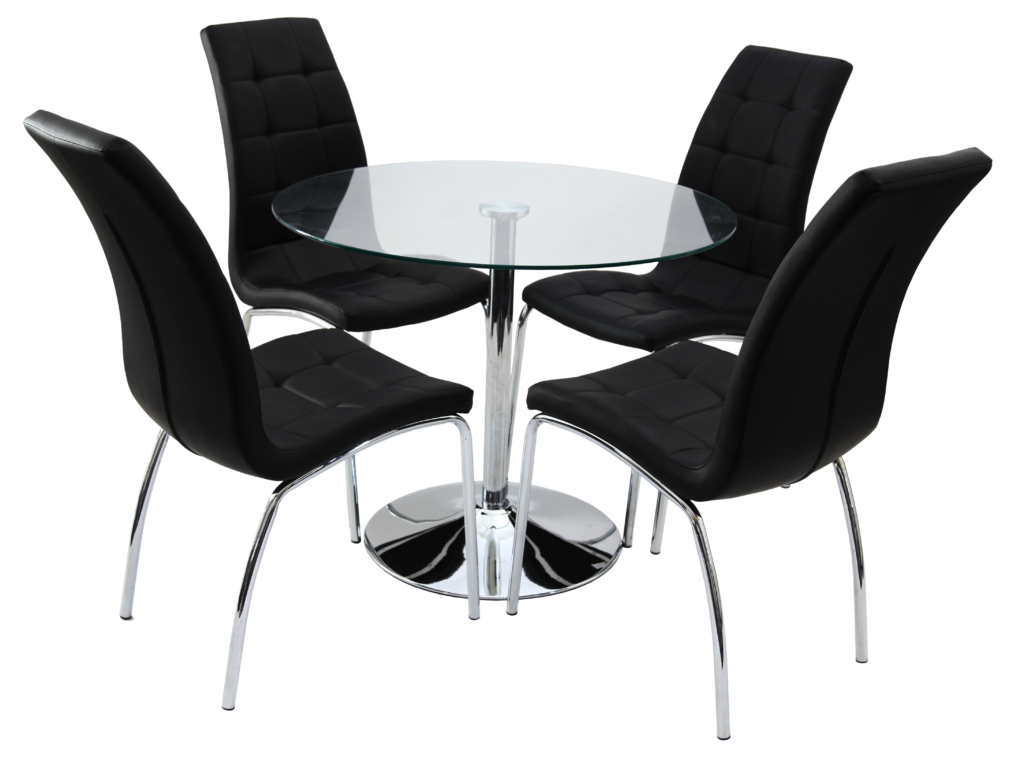 Verona Round Table With Lugano Black Chairs