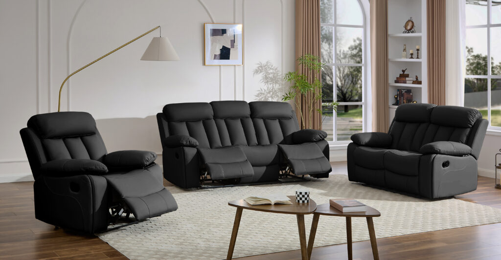 Pearl Black Eco Leather Recliner Sofa Set